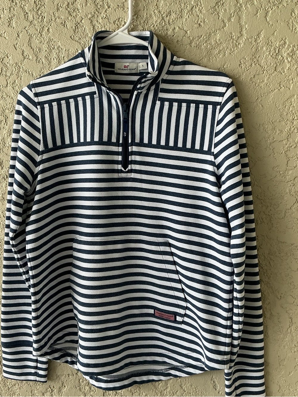 Vineyard Vines Navy and White Striped Quarter-Zip Pullover